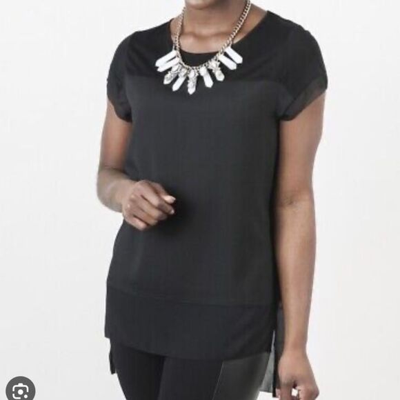 French Connection Polly Raw Edge Semi Sheer Layered Top Size S Black High Low - Picture 1 of 8